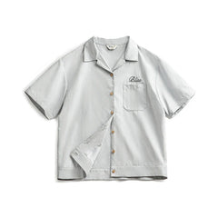 Y2K Cuban Collar Embroidered Short Sleeve Thin Work Shirt