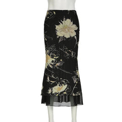 Y2K Double Layer Mesh A-line Midi Skirt