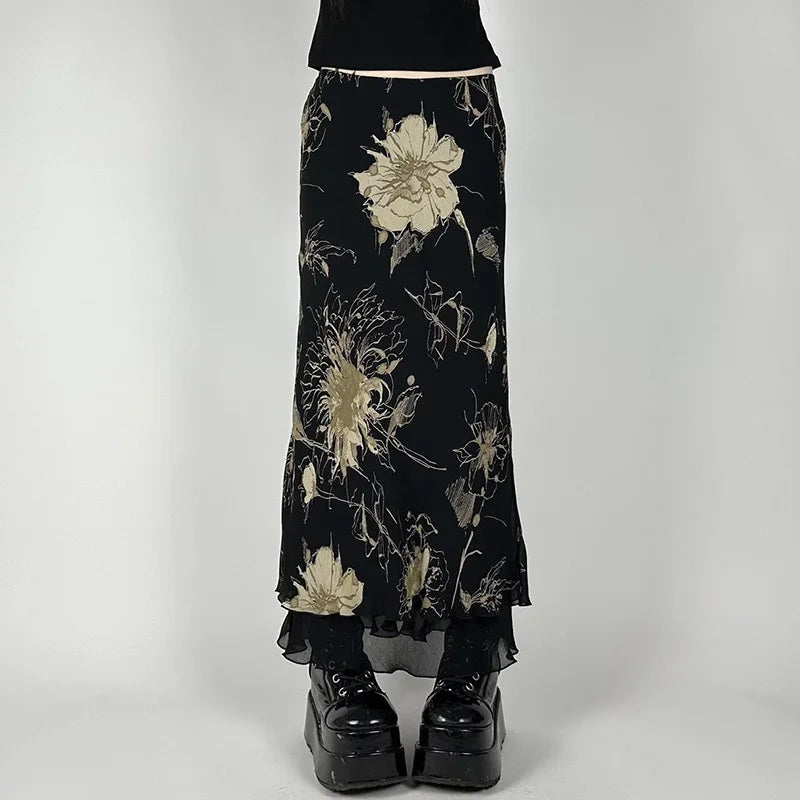 Y2K Double Layer Mesh A-line Midi Skirt
