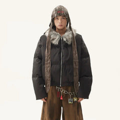 Y2K Faux Fur Lined Collar Padded Puffer Jacker Coat