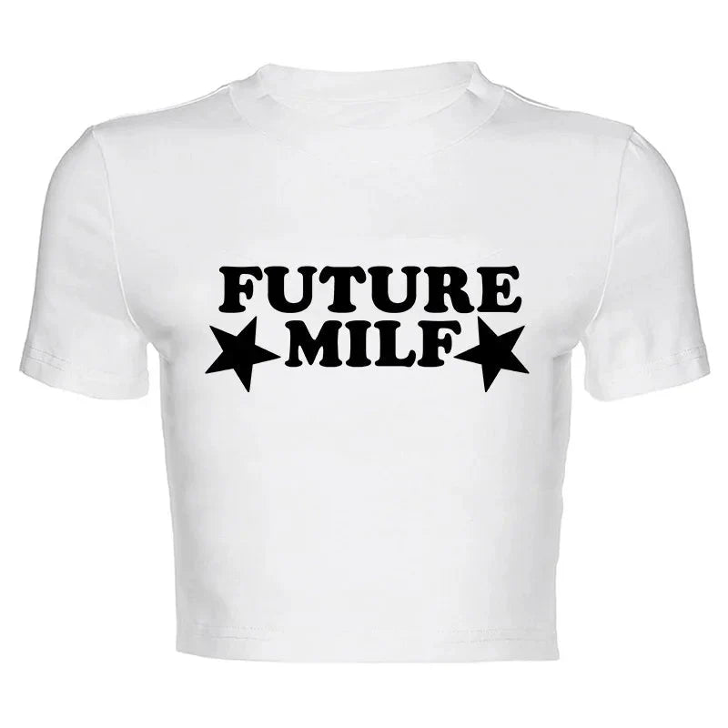 Y2K "Future Milf" Graphic Crop Top