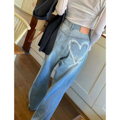 Y2K Heart Print Baggy Denim Jeans