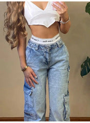 Y2K High Waist Baggy Cargo Jeans