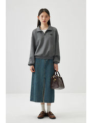 Y2K High Waist Washed Denim Midi Skirt