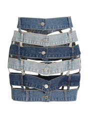 Y2K Irregular Spliced Denim Mini Skirt