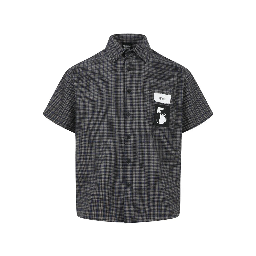 Y2K Japanese Graffiti Patch Plaid Workshirt