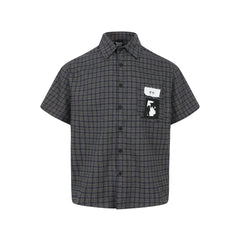 Y2K Japanese Graffiti Patch Plaid Workshirt