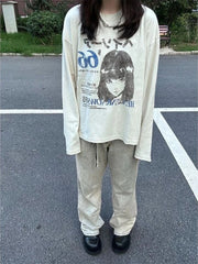 Y2K Japanese Grunge Long Sleeve Graphic Top