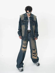 Y2K Mens Distressed Denim Jacket
