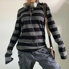 Y2K Long Sleeve Striped T Shirt