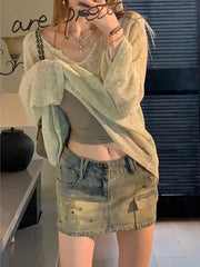 Y2K Low Waist Washed Denim Mini Skirt
