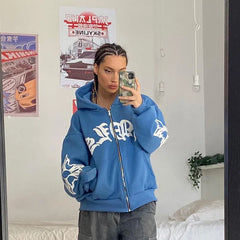 Y2K Lyrical Graphic Zip Up Hoodie