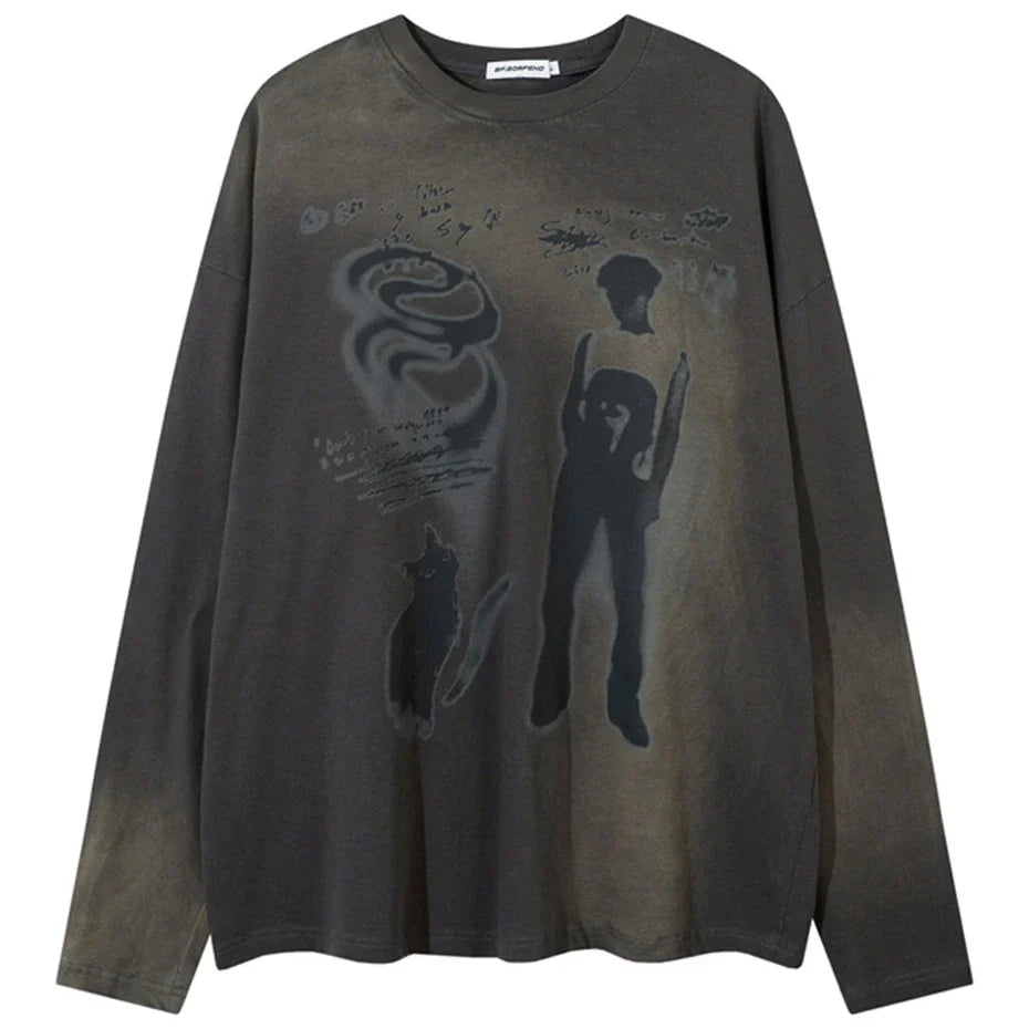 Y2K Morphed Graphic Long Sleeve Top