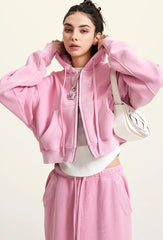 Y2K Origin 355gsm Essentials Boxy Cropped Zip Up Hoodie