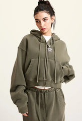 Y2K Origin 355gsm Essentials Boxy Cropped Zip Up Hoodie