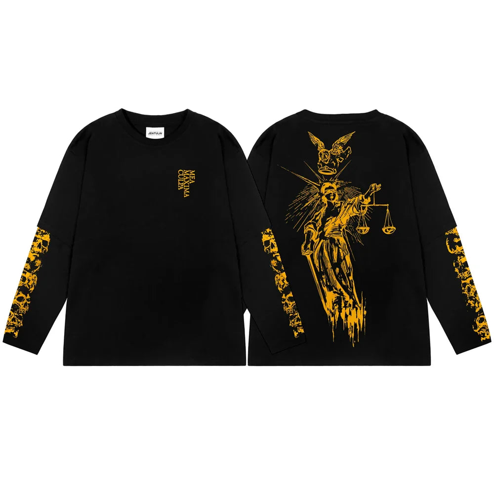 Y2K Oversized Justice Graphic Long Sleeve Top
