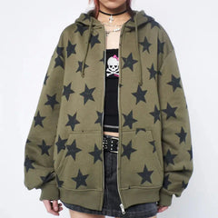 Y2K Oversized Star Zip Up Hoodie