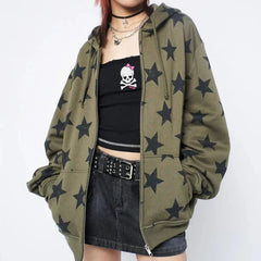 Y2K Oversized Star Zip Up Hoodie