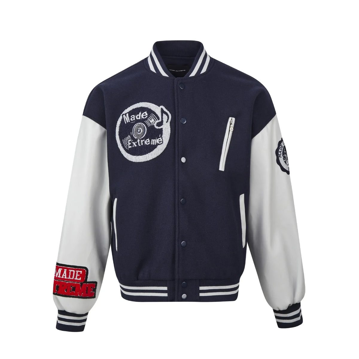 Y2K  PU Leather Sleeve Embroidered Varsity Jacket