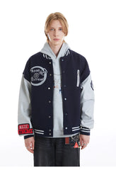 Y2K  PU Leather Sleeve Embroidered Varsity Jacket