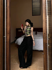 Y2K Plaid Grunge Mesh Tank Top