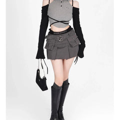 Y2K Pleated SBU Cargo Mini Skirt
