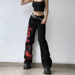 Y2K Red Snake Print Graphic Jeans