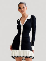 Y2K Ruffled Bow Knit Mini Dress