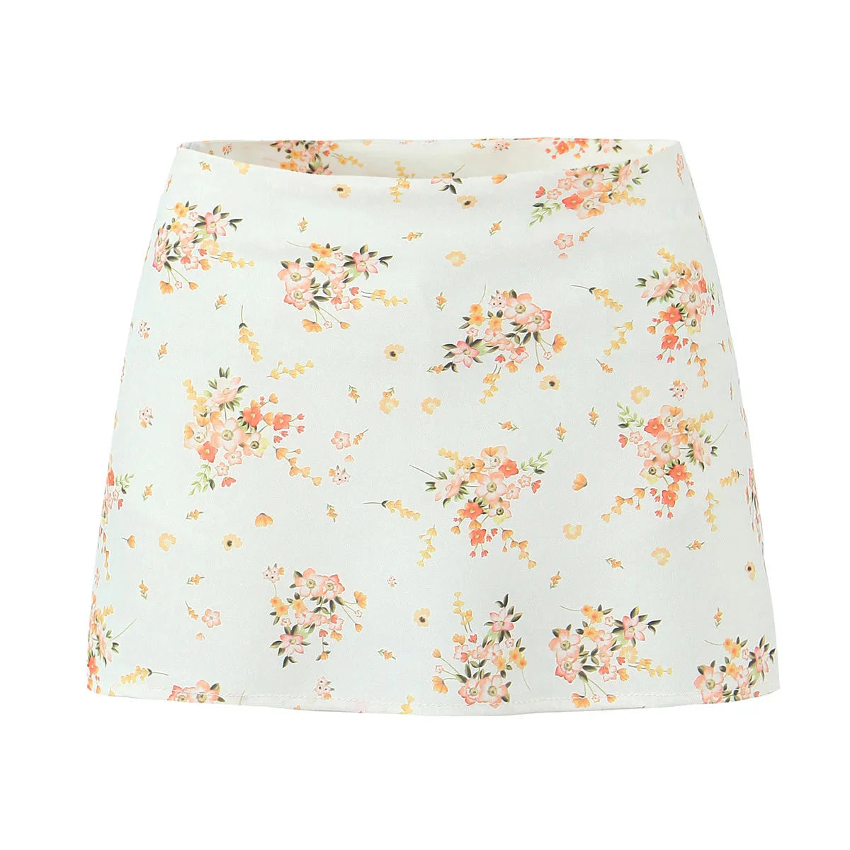 Y2K Satin Floral Print Mini Skirt