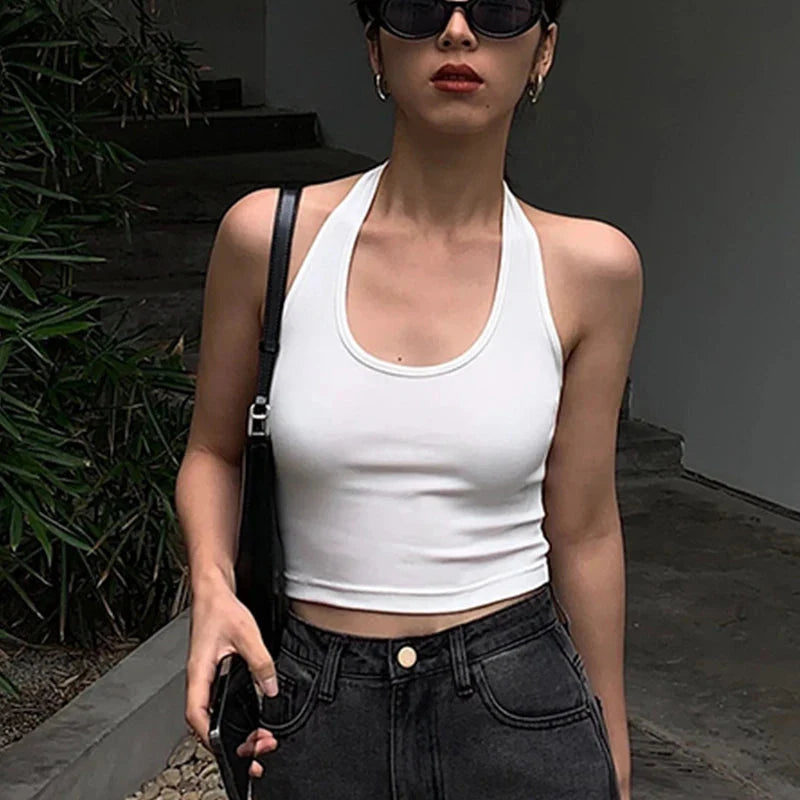 Y2K Sexy Backless Cropped Halter Top