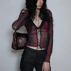 Y2K Sheer Long Sleeve Womens Top