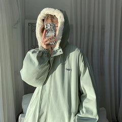 Y2K Sherpa Fleece Lined Hooded Jacket Coat