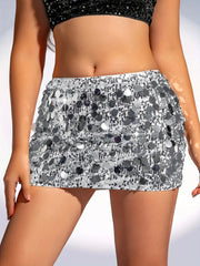 Y2K Silver Sequin Bodycon Mini Skirt