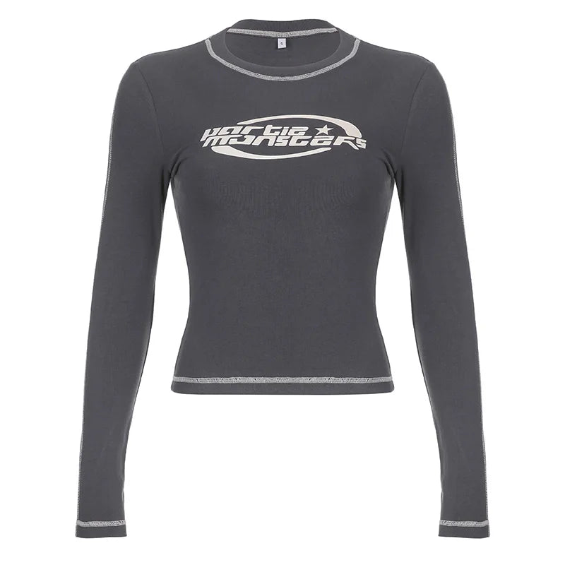 Y2K Slim Graphic Long Sleeve Top