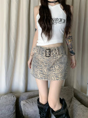 Y2K Slim Leopard Print Denim Mini Skirt