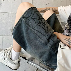 Y2K Spider Denim Jean Shorts Jorts