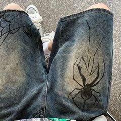 Y2K Spider Denim Jean Shorts Jorts