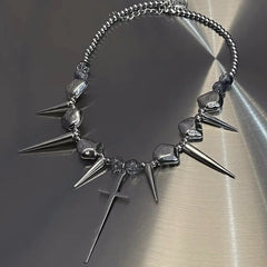 Y2K Spiked Cross Necklace