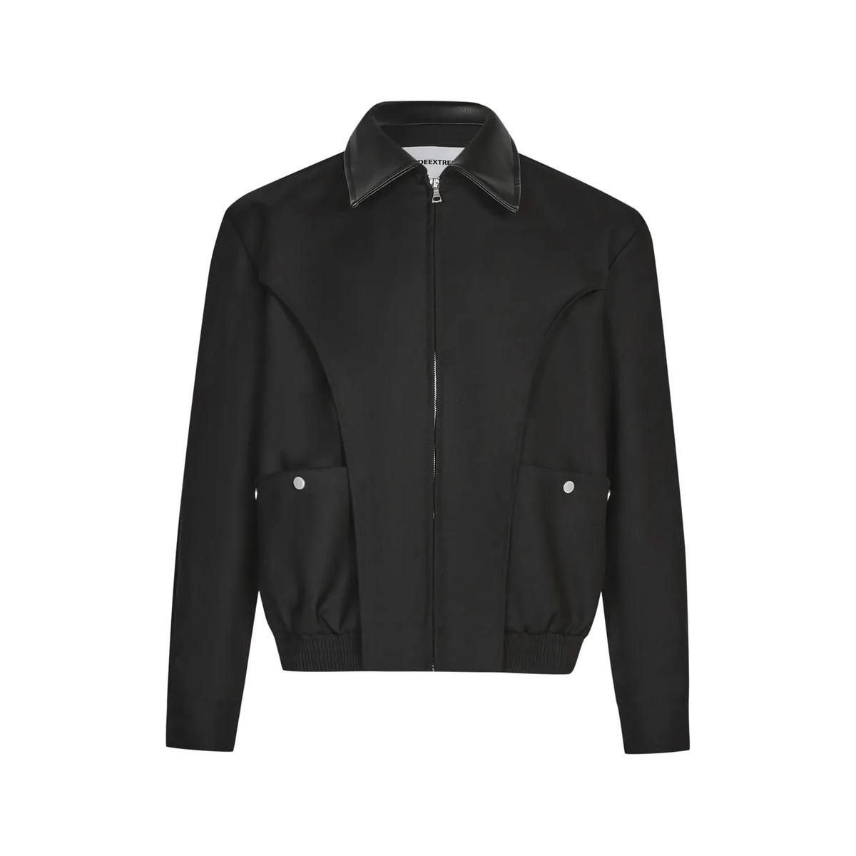 Y2K Spliced Polo Collar Black Full Zip Up Jacket