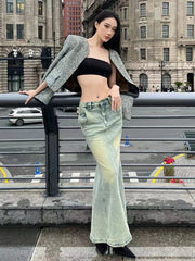 Y2K Split Denim Long Mermaid Fishtail Maxi Skirt