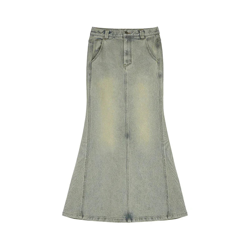 Y2K Split Denim Long Mermaid Fishtail Maxi Skirt