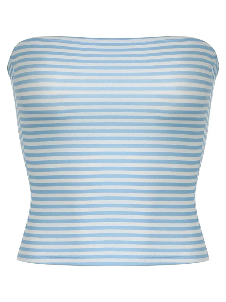 Y2K Striped Strapless Bandeau Tube Top