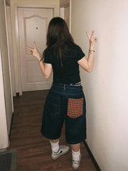Y2K Tartan Patchwork Low Waist Jorts