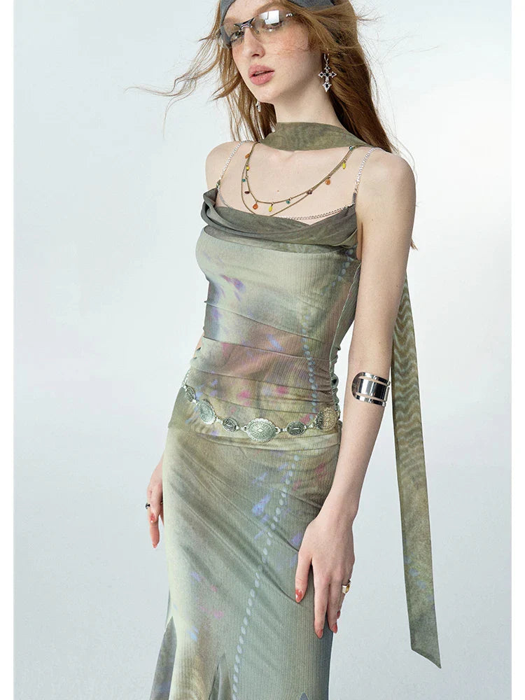 Y2K Tie Dye Mesh Ruched Bodycon Dress – Ellezy