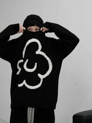 Y2K Vintage Floral Black Knitted Sweater