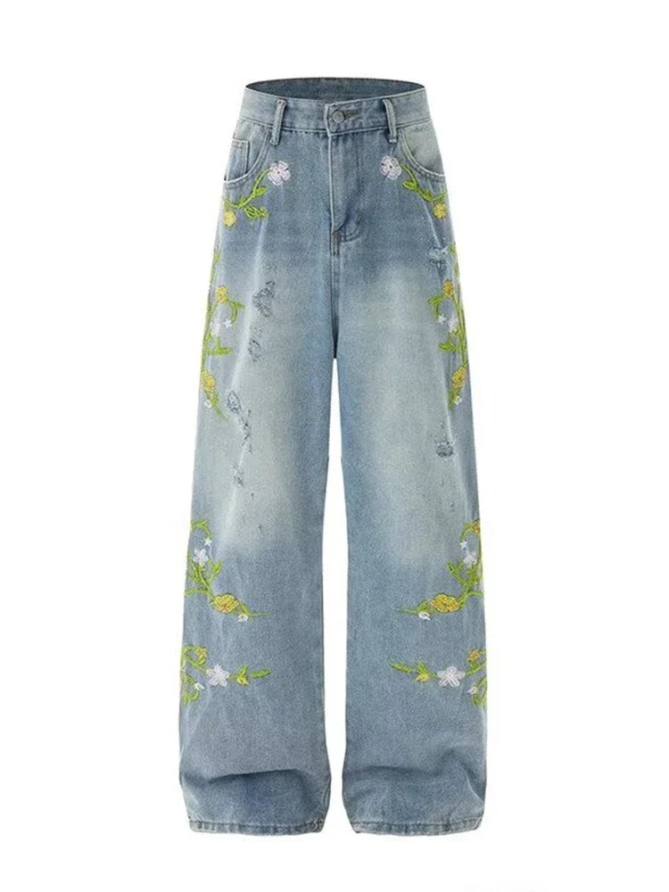 Y2K Vintage Floral Embroidered Design Jeans