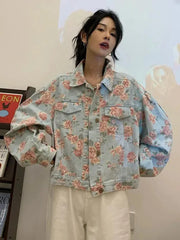 Y2K Vintage Rose Floral Denim Jacket