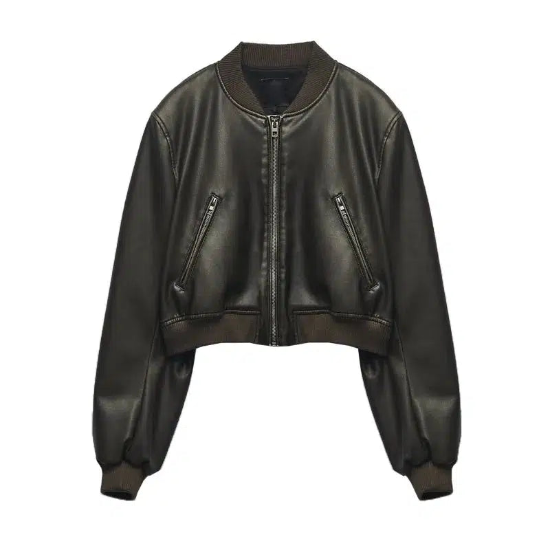 Y2K Vintage Washed Cropped Leather Jacket