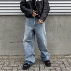 Y2K Washed Blue Streetwear Boot Cut Baggy Jeans