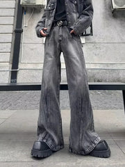 Y2K Washed Grey Baggy Stacked Flare Jeans
